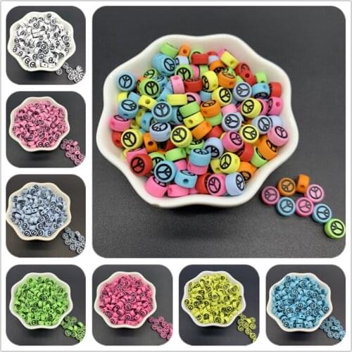 100pcs/Lot 7mm Oval Shape Acrylic Spaced Beads Peace Symbol Beads For Jewelry Making DIY Charms Bracelet Necklac