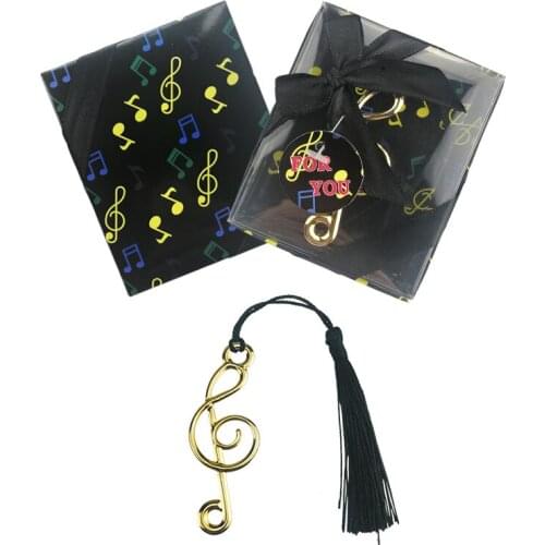 200pcs Hollow Musical Notes Bookmarks Metal Tassels Pendant Party Gifts Wedding Favors With Retail Box Golden