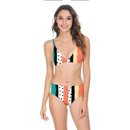 2021 Bikini Stripe Printing Swimsuit Women Slimming Swimwear Sexy Classic Swimming Suit Summer Beach Bathing Suit