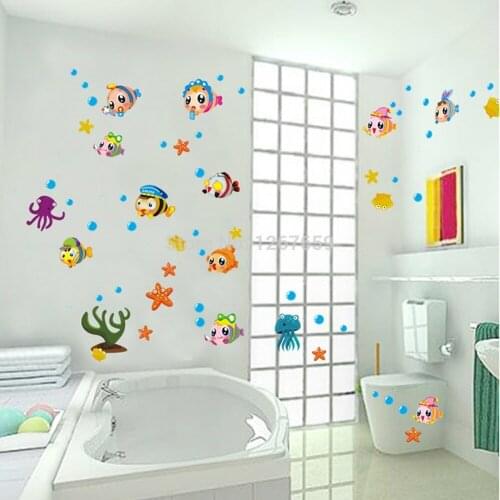 Free shipping Diy wall stickers child real bathroom kitchen cabinet wall stickers fish