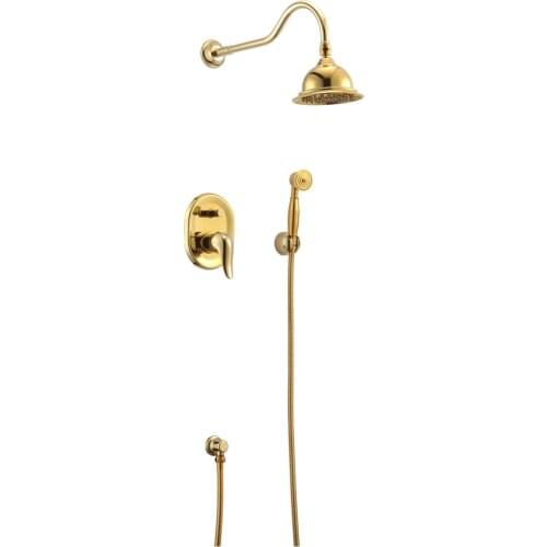 Free ship wall mounted gold PVD finish waterfall shower and bath tub faucet mixer tap