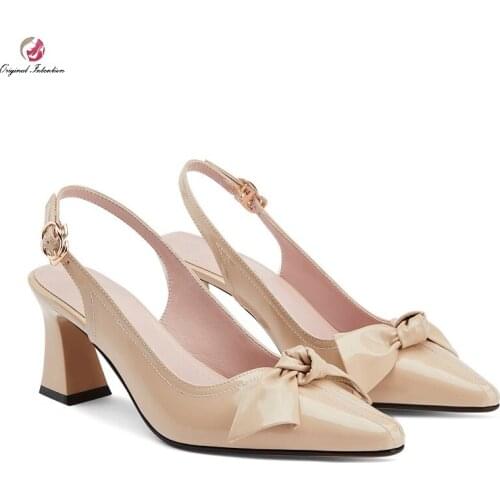 Womens Slingbacks Sandals Fashion Patent Chunky Heels Sandals Back Strap Women Shoes Party Office Lady Shoes Plus Size 33-45