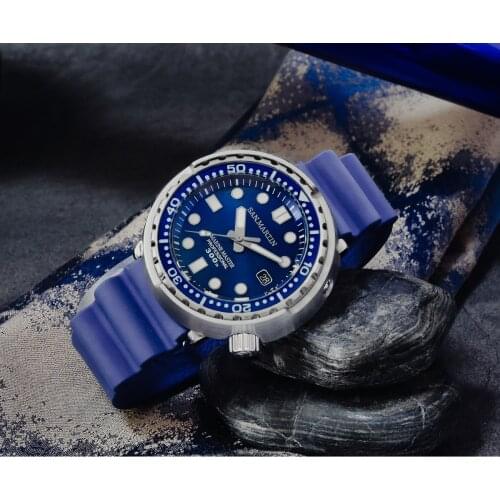 San Martin Tuna Diver Watch Stainless Steel Mens Automatic Watch Date Dial Rubber Strap Automatic Watches