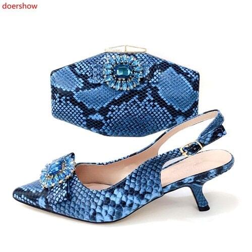 Doershow TOP selling BLUE Shoes and Bag Matching Italian Shoes and Bag Set Decorated with Rhinestone Designer Shoes!SBJ1-4