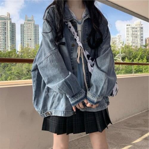Denim Jacket Womens Clothing Loose Korean 2021 New Spring Autumn Fashion Pockets Long Sleeve Top Coat Veste En Jeans Pour Femme