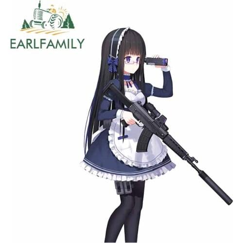 EARLFAMILY 13cm x 9.5cm for Anime Girl with A Gun Funny Car Stickers Waterproof Decals Windows Motorcycle Laptop Scratch-Proof