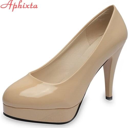 Aphixta 12cm Heels Elegant Office Women Platform Pumps Super High Thin Spike Heel Dress Party Red Big Size 42