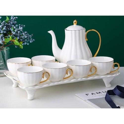European Fashionable And Contracted Coffee Pot Coffee Cup Saucer Spoon Set Luxury Ceramic Mug Top-grade Porcelain Tea Cup Set