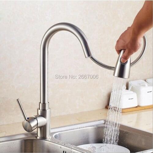 GIZERO Brushed Nickel Pull Out Kitchen Faucet Sink Water Taps torneira ZR667