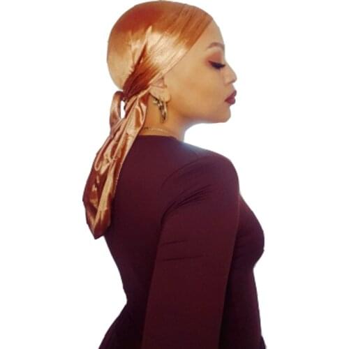 HanXi New Satin Silk Durags Hats Men Bandanas Turban Fashion Women Stretchy Cap Hip Hop Du Doo Rag Headwear