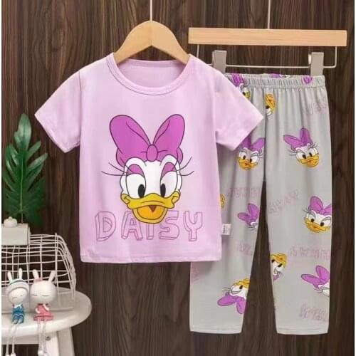 Cotton Disney Donald Duck Daisy Pajamas Mickey Mouse Boys Clothes Elsa Kinder Pyjama Snow White Girls Short sleeve trousers Sets
