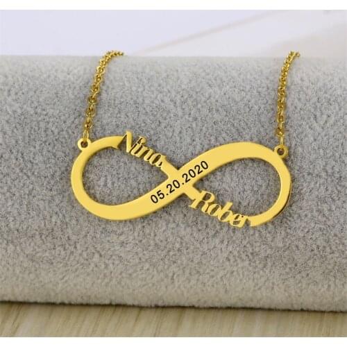 Personalized Stainless Steel Pendant Engrave Name Necklace Infinity Women Men Gold Chain Custom Couple Nameplate Jewelry Gift