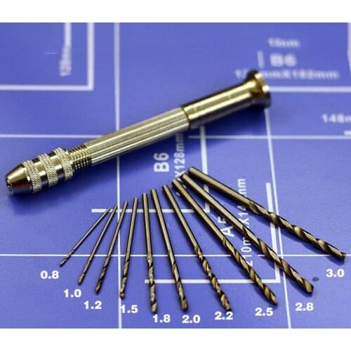 Military Model Modification Drilling Tool Stainless Steel Precision Hand Drilling 10 Bits Clamping diameter 0.5-2.5mm