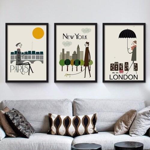 Nordic Decoration Painting New York Rome Venice World Famous Cities Wall Pictures for Living Room Kitchen Poster Art Frameless