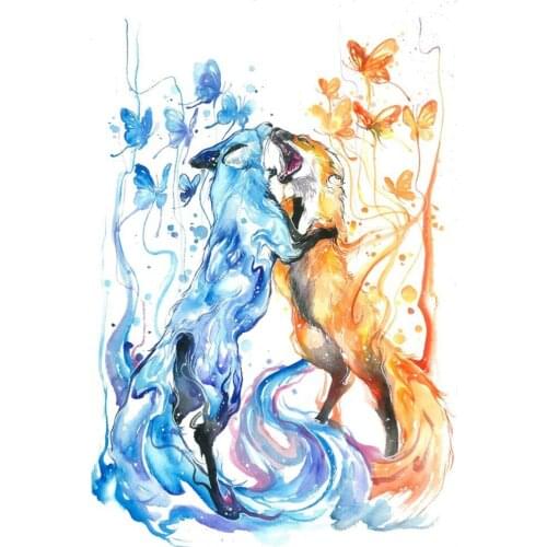 Ice Fire Butterfly Fox Craft Picture 5D DIY Full Round Drill Diamond Painting Handmade Rhinestones Mosaic Wall Craft Kits Gift