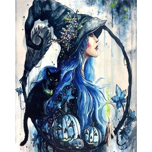 DIY Painting By Numbers Halloween Witch Kit Oil Picture By Numbers Wall Art Acrylic Paintings On Canvas Home Decoration 40x50CM