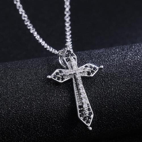 Huitan Classic Cross Pendant Female Necklace Jewelry with Black White CZ Zircon Stone Birthday Gift for Fashion Women Religious