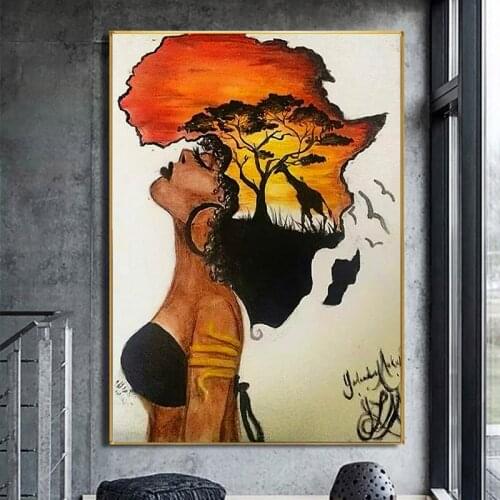 Classical African Woman Canvas Paintings Posters Pictures Abstract Sunset Landscape Wall Art Canvas Prints for Home Decor