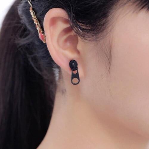 Creative Metal Zipper Ear Studs Earrings Punk Rock Women Fashion Earrings 1Pair Jewelry Birthday Gift
