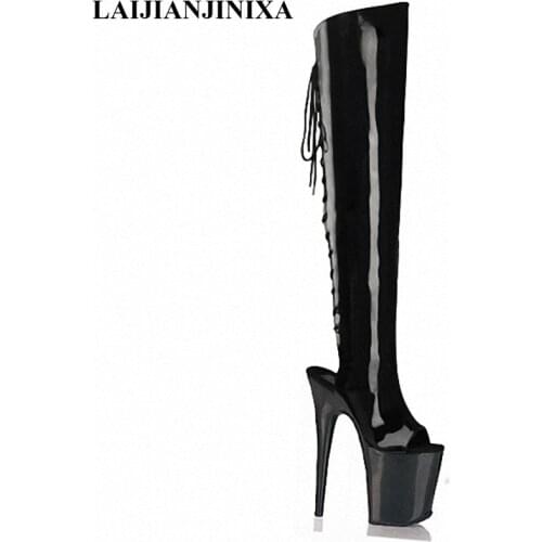 LAIJIANJINXIA New 20Cm Night Club Dance Over-The-Knee Boots Women Open Toe Lace Up Back Platform Catwalk High-Heeled Boots