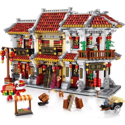 LOZ Mini Block Ancient Street View Big Size Chinese Style Building Bricks Tradition Tea House Pharmacy Inn Special Model Kid toy