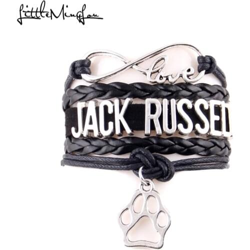 Little MingLou Infinity Love Jack russell terrier bracelet dog pet paw charm leather men bracelets & bangles for women jewelry