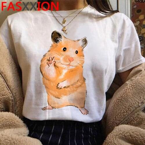 Kawaii Hamster Funny Cartoon T Shirt Women Summer Casual Cute Anime T-shirt Graphic Streetwear Tshirt Harajuku Top Tees Female