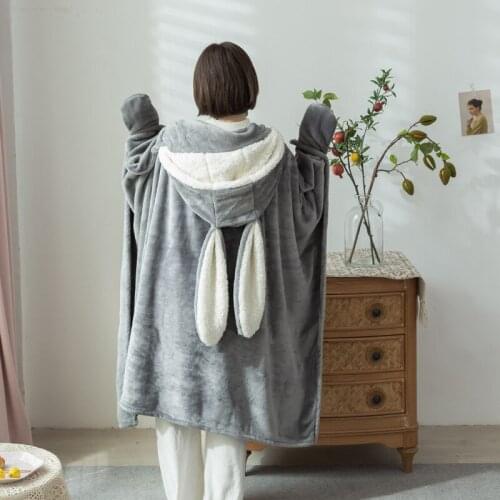 Cute Rabbit Ear Cloak Korean Parent-child Lamb Air Conditioning Blanket Home Sofa Nap Lazy Hooded Cloaks Cover