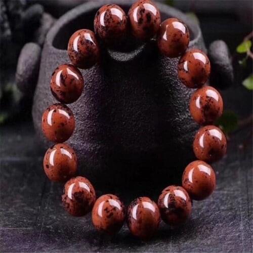 Fashion Bracelets Bangles Natural Obsidian Round Beads Bracelets Leopard Print Red Obsidian Stone Jewelry Bracelets