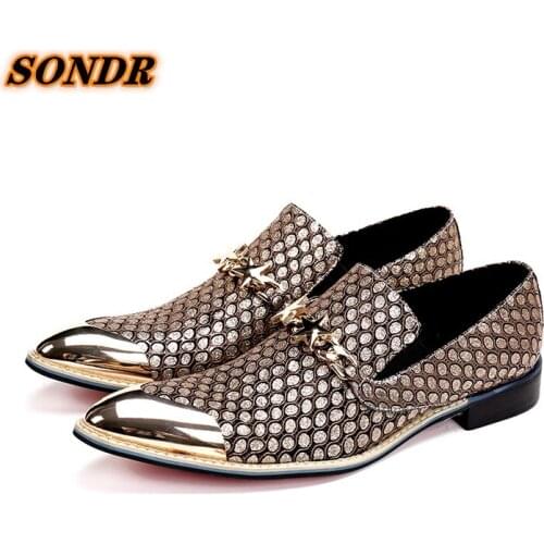 Men Genuine Leather Loafers Dot Pattern Shoes High Quality Stars Decoration Classic Formal Dress Wedding Shoes Zapatilla Hombre
