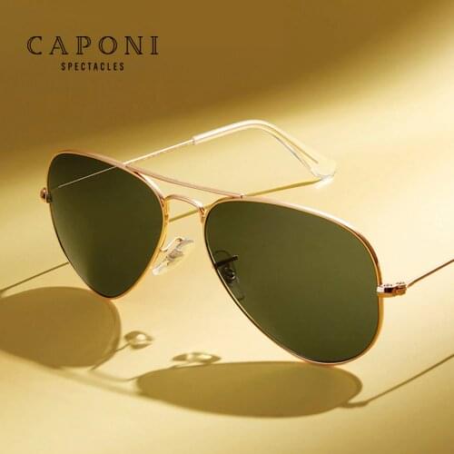 CAPONI Avation Sun Glasses Men UV Ray Cut Polarized Shades For Men Double Bridge Frame Pilot Males Sunglasses Eyewear CP5103