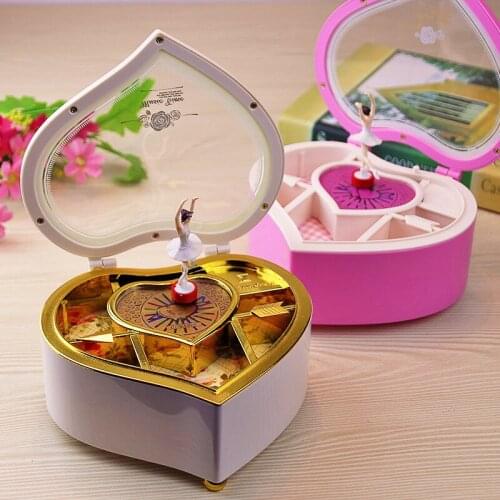Heart Shape Dancing Ballerina Music Box PLastic Jewellery Box Girls Carousel Hand Crank Music Box Mechanism Gift