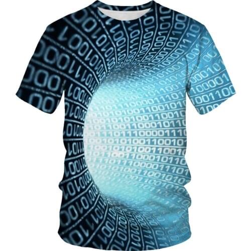 Three-dimensional tunnel graphic T-shirt casual Harajuku tops 3D lattice mens T-shirt summer O-neck shirt plus size streetwear