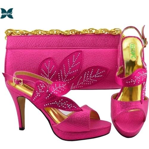 Fuchsia New Arrival Italian design Ladies Shoes and Bag Set with wedding shoes and bags for Women nigeria bag and shoe set
