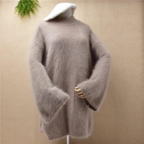 Casual women medium-long base clothes solid korea mink cashmere knitted sweater pullover pull femmen angroa rabbit fur blouses