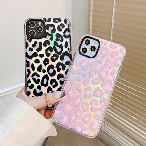 Transparent Laser Leopard Grain Phone Case For iPhone 11 12 Pro X XR XS Max SE 2020 7 8 Plus Lens Protect Soft Silicone Cover