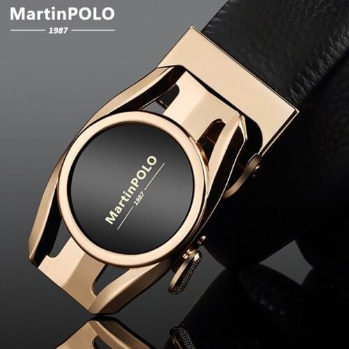 MartinPOLO Genuine Leather Luxury Designer Brand Designer Belts Men High Quality Male Belt Buckle Strap for Jeans Black MP3803P