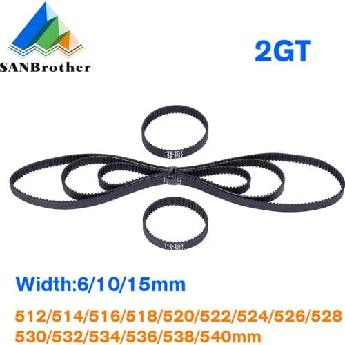 GT2 Closed Loop Timing Belt Rubber 520/522/524/528/540/534mm 2GT BELT width 6/10/15mm suitably GT2 pulley for 3d printer parts