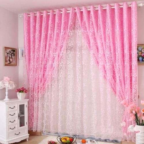 Princess real finished products rustic pink flock printing customize organza sheer curtains for window