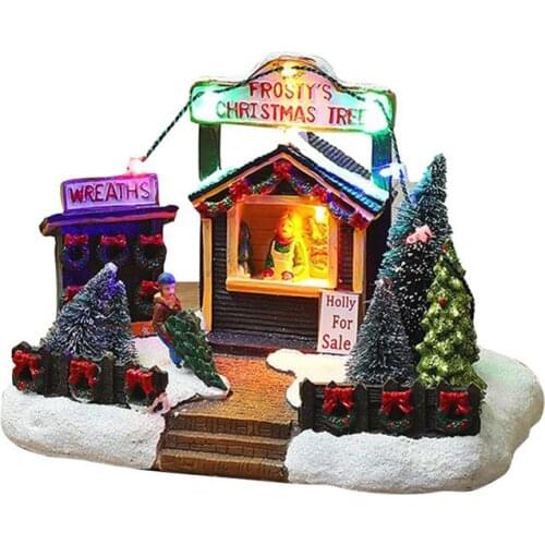 Luminous Christmas House Ornament Exquisite Beautiful Decoration Wonderful Resin Christmas Tree Cabin Desktop House Decoration