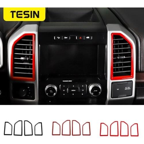 TESIN Car Center Console Air Conditioning Vent Frame Cover Trim Stickers For Ford F150 2015-2021 Interior Parts Car Accessories