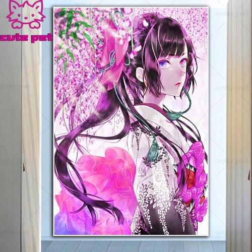 DIY Japanese kimono girl 3D Diamond Embroidery Diamond painting Full square round mosaic picture rhinestone Vintage Home Decor