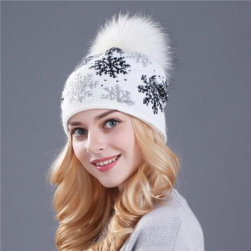 XTHREE Drop shipping real mink pom poms wool rabbit fur knitted hat Skullies winter hat for women girls hat feminino beanies hat