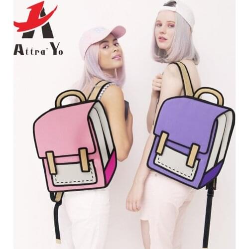 Women Backpack 3D Jump Style 2D Drawing Cartoon Back Bag Comic Messenger Tote Fashion Cute Student Bags Unisex Knapsack Bolos