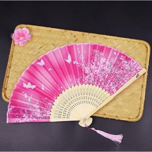 1Pc Vintage Silk Folding Fan Retro Chinese Japanese Bamboo Folding Fan Tassel Dance Hand Fan Home Decoration ventilador