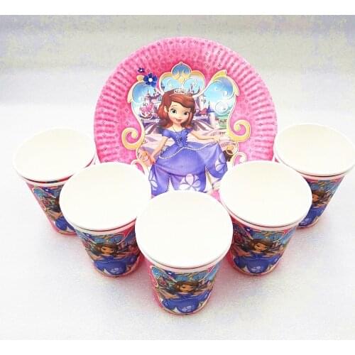 20p/set Sofia Princess Birthday Party Supplies Plates Cup Disposable Tableware Party Favor Decoration Cake dishes