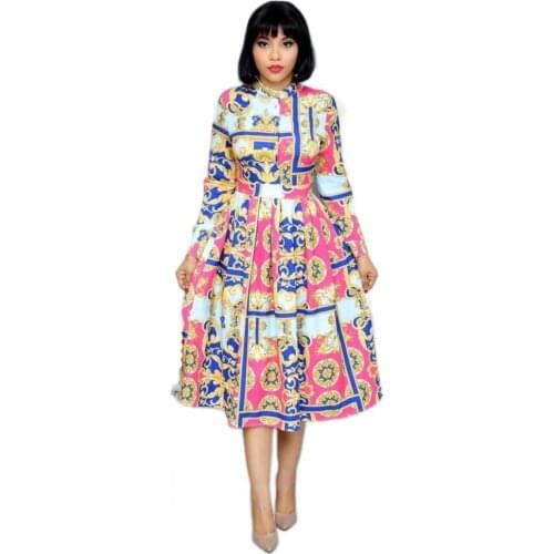 3XL New Printed Long-sleeved Dress Ladies High-waisted Casual Dress Fashion Sexy Elegant Slim Loose Skirt 2021 Spring/summer