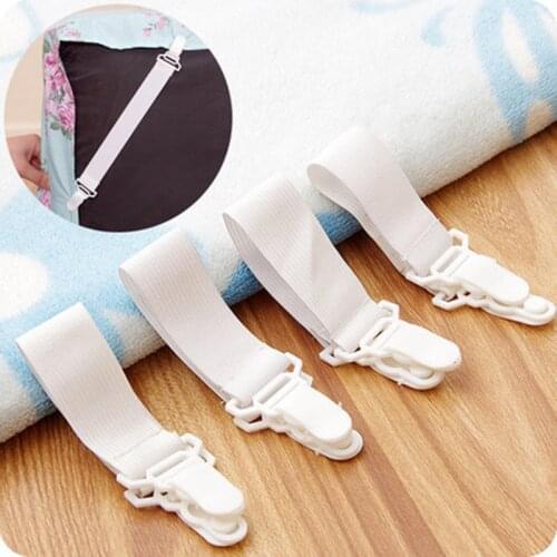 4pcs Wholesael Price Elastic Bed Sheet Grippers Garter Fastener Straps with Rubber Button Hook & Clasp