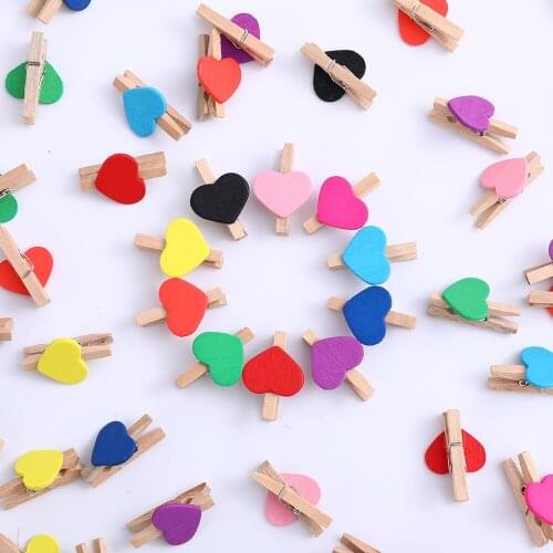 50 Pcs/ Pack Loving Heart Shape Multicolor Wood Clips Photos Handicrafts Papers Wedding Birthday Valentine Party Decoration