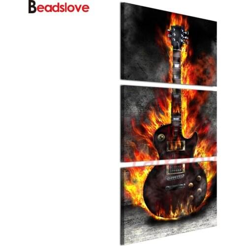 5d square round stones full diamond embroidery 3 Pcs Burning Guitar Rock Electric Music diamond painting mosaic hobby icon decor